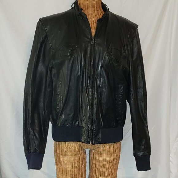 Vintage Men's FINGERHUT FASHIONS Black Leather Jacket w/Zip fleece lining - M - Picture 1 of 6